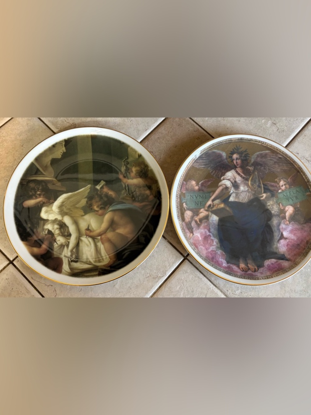 Set of 2 Decorative Cherub & Angel Collector Plates - Gold Trim vintage 90s